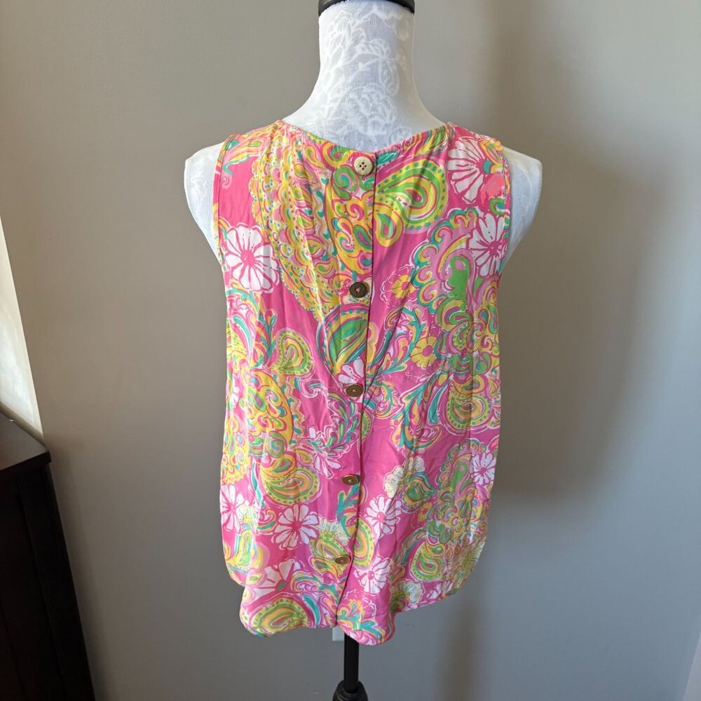 Lilly Pulitzer Pink Yellow Green Paisley Sleeveless Top - Picture 3 of 4